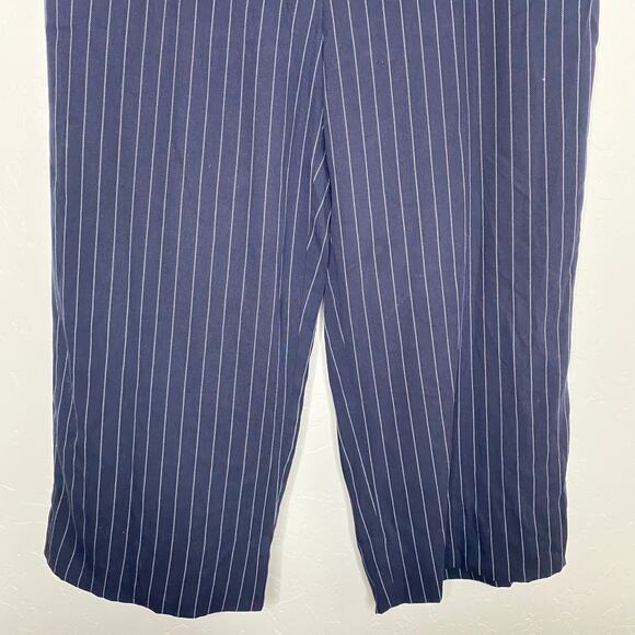 Eileen Fisher Navy Blue and White Pinstripe Cropped Wide Leg Pants Size Large - Picture 4 of 10